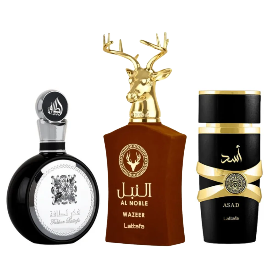 PROMOÇÃO COMPRE 1 LEVE 3 - Lattafa Fakhar, AL Noble Wazeer e Assad Lattafa - Oferta De Black Friday - 100ml cada