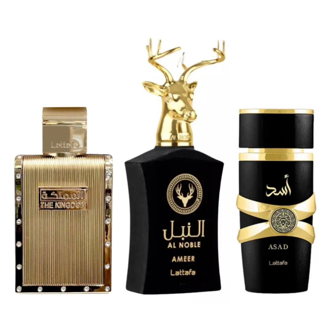 PROMOÇÃO COMPRE 1 LEVE 3 - The Kingdom Men, AL Noble Ameer e Assad Lattafa - Oferta De Black Friday - 100ml cada